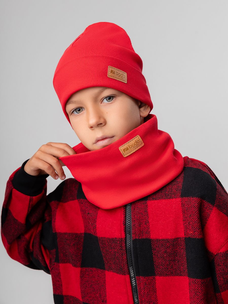 Комплект (шапка, снуд) с кожзам нашивкой - фото 2