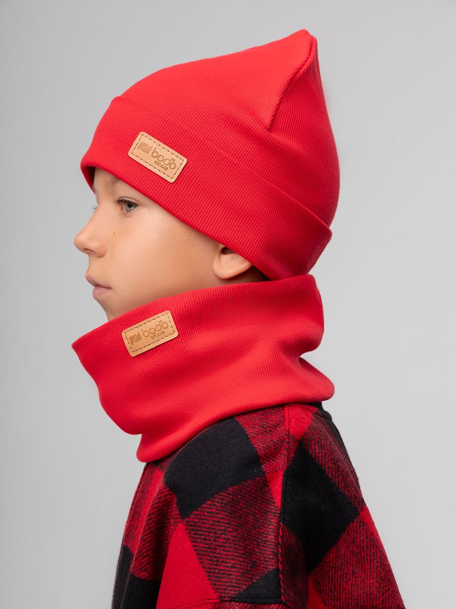 Комплект (шапка, снуд) с кожзам нашивкой - фото 3