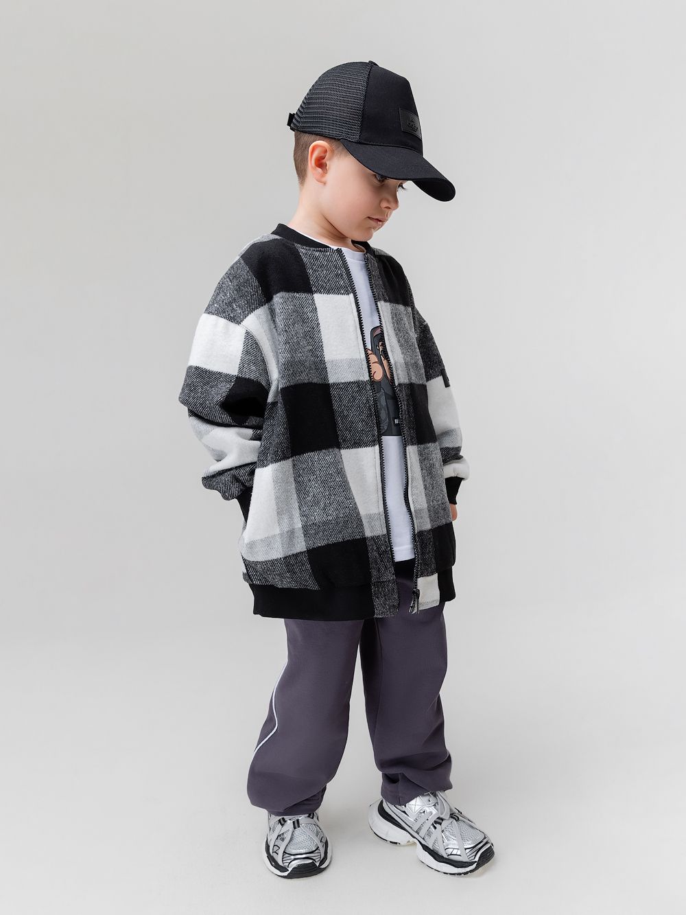 Толстовка - бомбер в клетку - фото 3